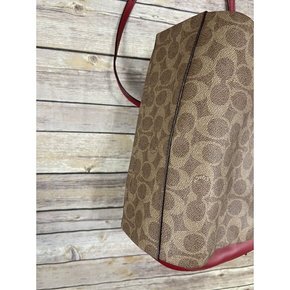 Coach Elise Crossbody Bag NEW Tan Red Apple Signature Double Handle C Print - Picture 12 of 12